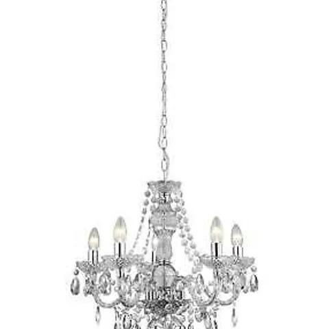 BOXED MILO ELEGANCE 5-LIGHT WHITE SHADED CHANDELLER, CHROME CRYSTAL