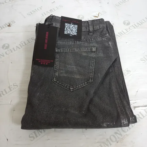 LIQUOR N POKER MAXI LEGNTH DENIM SKIRT WITH SPLIT IN METALLIC SILVER - UK 12