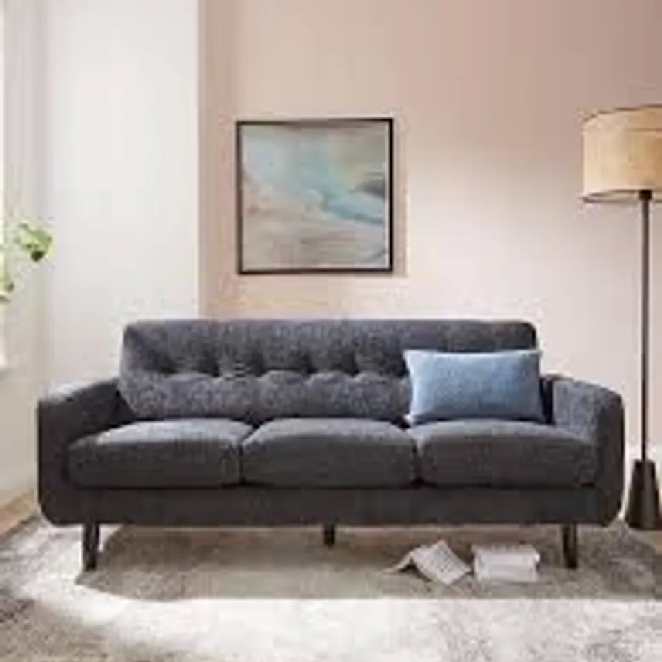 BOXED DESIGNER OSLO SLATE FABRIC THREE SEATER SOFA 