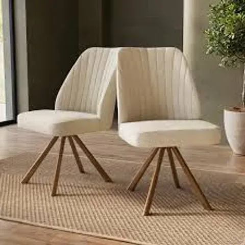 BOXED SET OF 2 BEIGE UPHOLSTERED SWIVEL DINING CHAIRS WITH WALNUT EFFECT LEGS - LOGAN SKU: LOG046