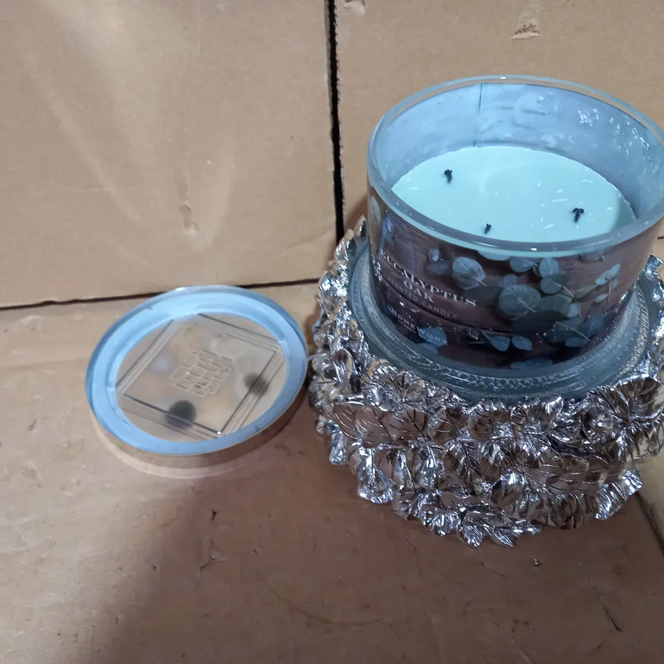 HOMEWORX BY HARRY SLATKIN EUCALYPTUS OAK PEDESTAL WITH 4 WICK CANDLE