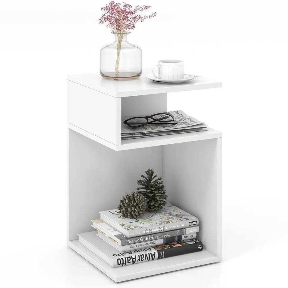 BOXED COSTWAY S SHAPED WHITE SIDE TABLE - WHITE