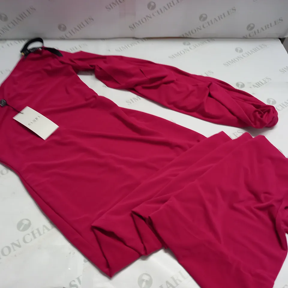 CLUB OF LONDON HOT PINK ONE SHOULDER CAPE SLEEVE BODYCON MAXI DRESS - UK 8