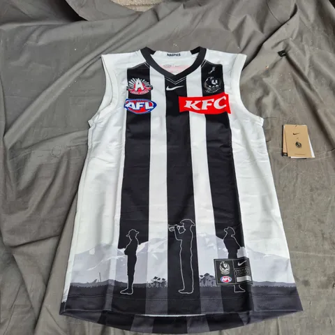 COLLINGWOOD MAGPIES AFL JERSEY – NIKE SLEEVELESS BLACK & WHITE STRIPED TOP UK S