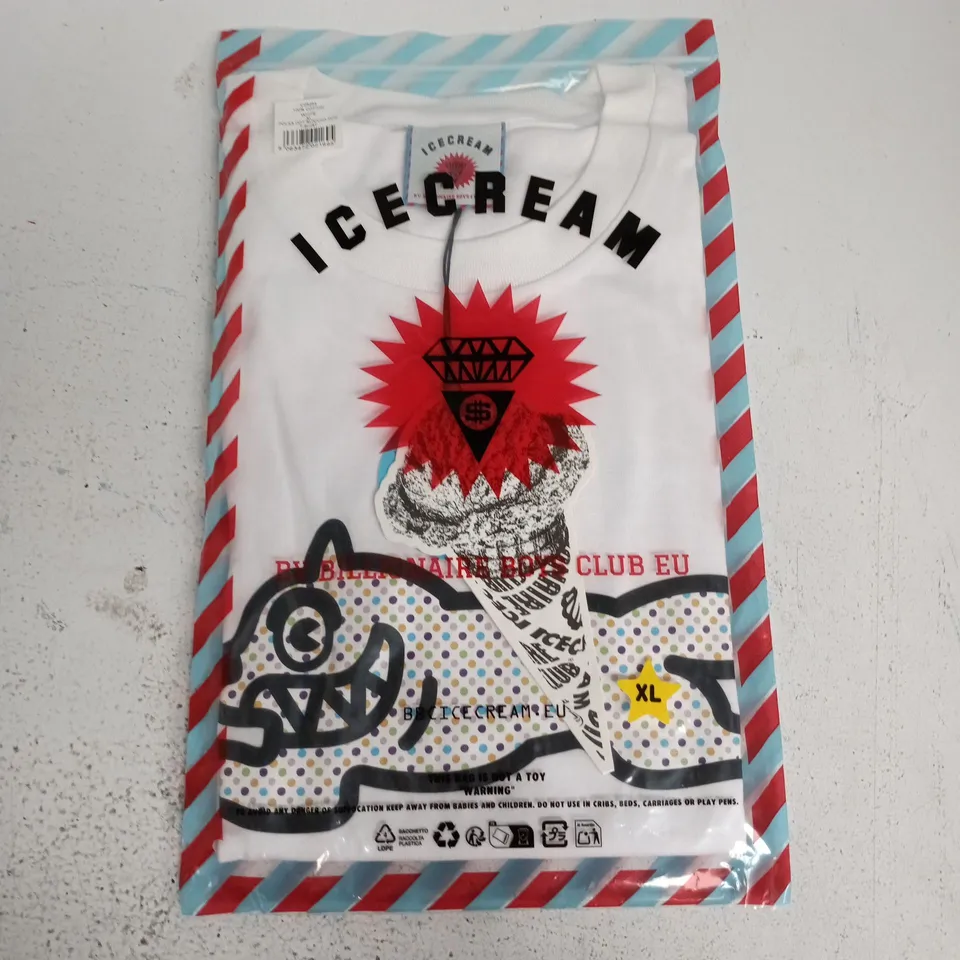 BAGGED BILLIONAIRE BOYS CLUB ICE CREAM POLKA DOT RUNNING DOG T-SHIRT IN WHITE - XL