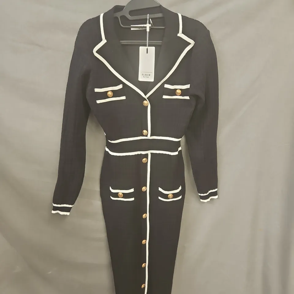 ELSA.M BY MAY WOMEN'S BLACK KNIT BLAZER DRESS WITH WHITE TRIM, STYLE VMC1840, SIZE UK6