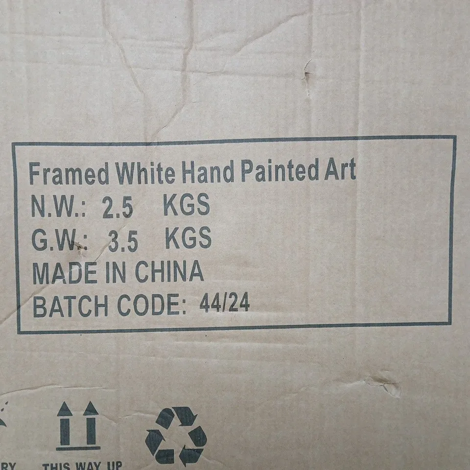 FRAMED WHITE HAND PAINTED ART - COLLECTION ONLY 
