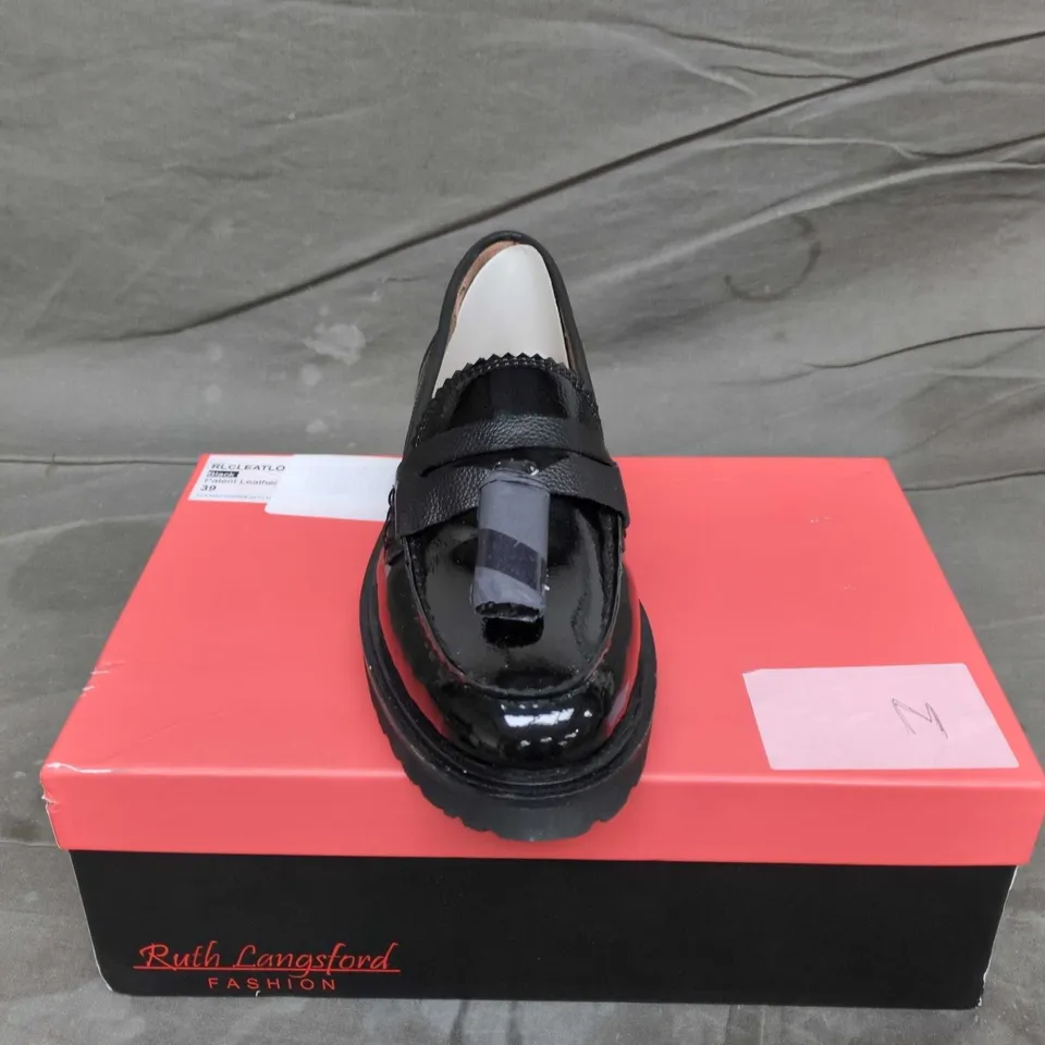 RUTH LANGSFORD FASHION BLACK PATENT CLEATED LOAFER – UK 6