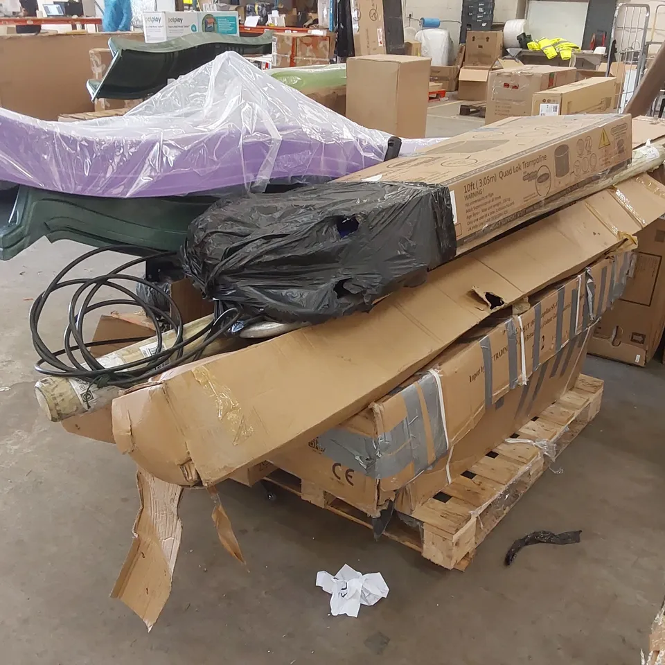 PALLET OF ASSORTED ITEM PARTS INCLUDING: EXERCISE MACHINE PARTS, PLAYSET PARTS, TRAMPOLINE PARTS ECT