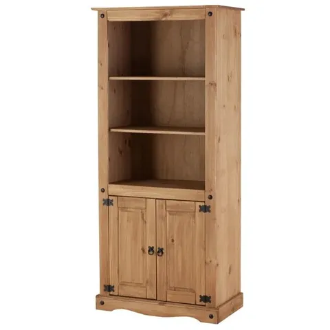 BOXED CORONA 2 DOOR DISPLAY UNIT BOOKCASE WAX PINE WITH 3 SHELVES (2 BOXES)