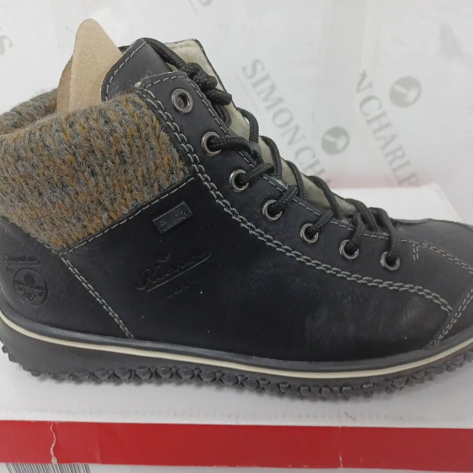 BOXED RIEKER LACE UP BOOTS IN BLACK - SIZE 39