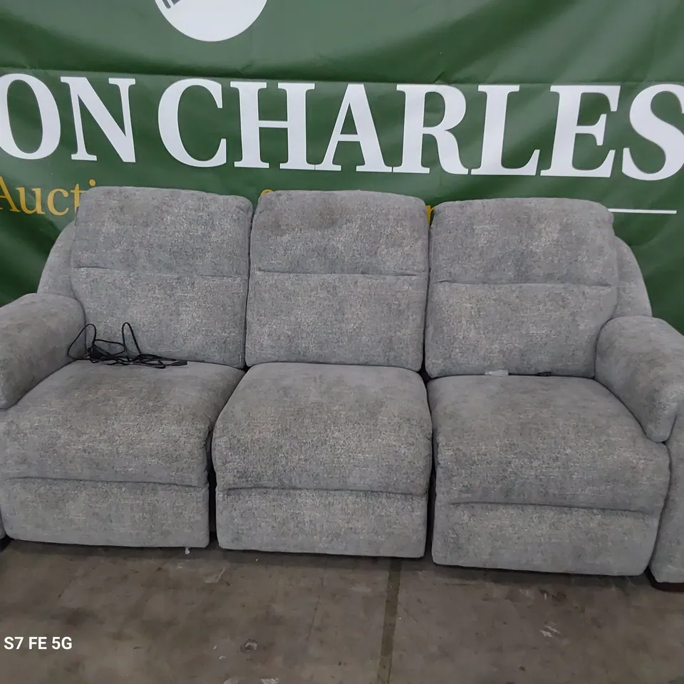 QUALITY ITALIAN DESIGNER PARMA POWER RECLINING THREE SEATER SOFA GREY FABRIC 
