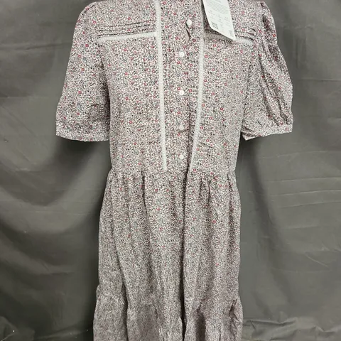 BAUKJEN EMILY ORGANIC COTTON DRESS IN WHITE CALICO PRINT SIZE 14