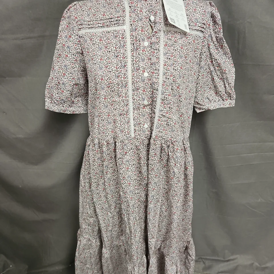 BAUKJEN EMILY ORGANIC COTTON DRESS IN WHITE CALICO PRINT SIZE 14