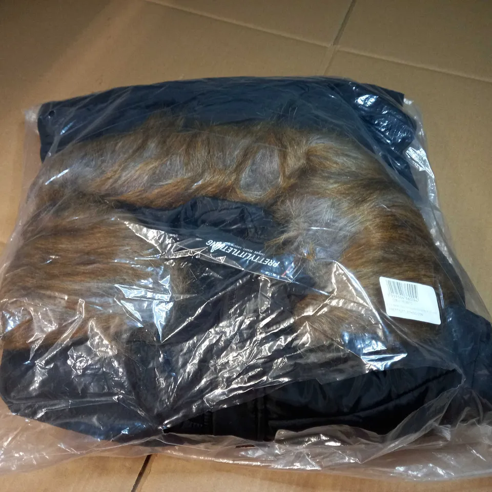 PACKAGED PRETTYLITTLETHING BLACK/FUAX FUR TRIMMED QUILTED PADDED JACKET - SIZE 4