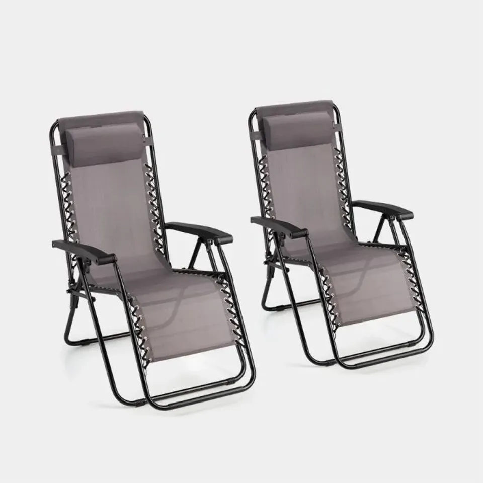 BOXED GREY ZERO GRAVITY RECLINING GARDEN CHAIRS – SET OF 2