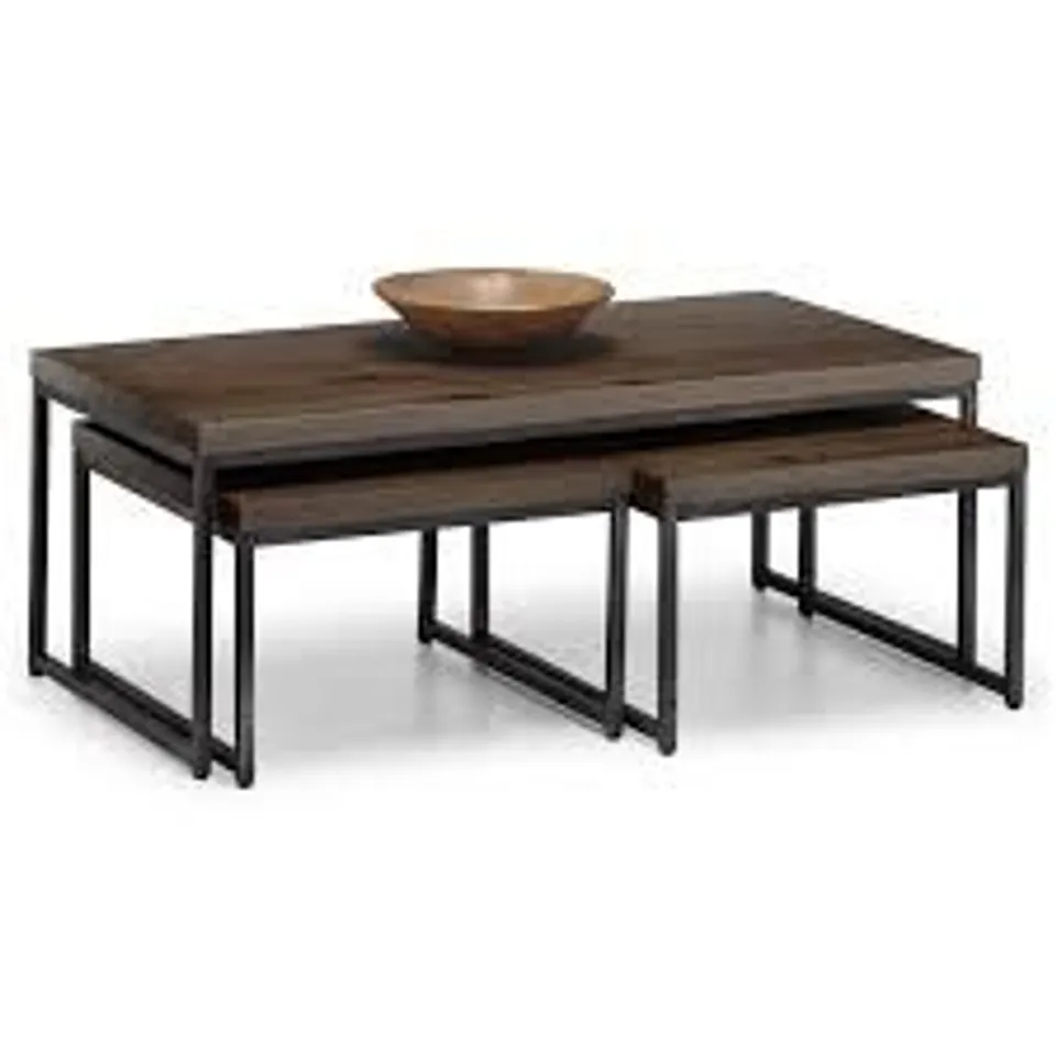 BOXED BROOKLYN OAK NESTING COFFEE TABLE - DARK OAK/GUNMETAL (1 BOX)