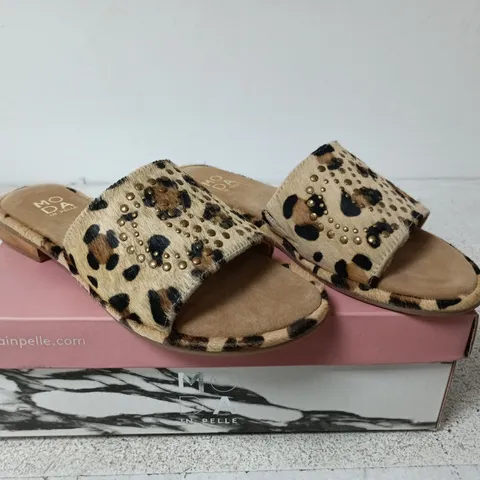 MODA IN PELLE LEOPARD PRINT PONY FLAT STUDDED MULE – UK 6 (EU 39)