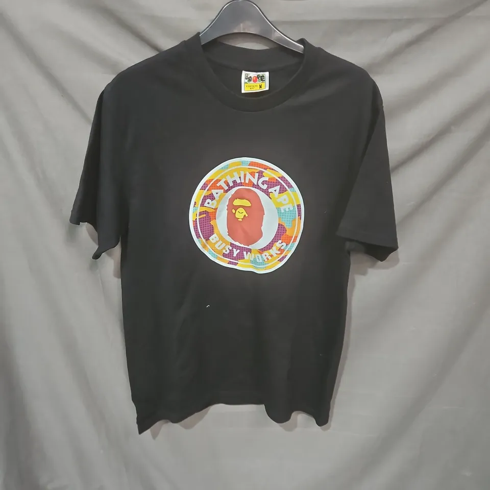 A BATHING APE BLACK T-SHIRT – LOGO CIRCLE PRINT, UK MEDIUM