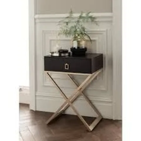 BRAND NEW HOMESDIRECT365 BLACK BEDSIDE TABLE WITH METAL CROSS LEGS