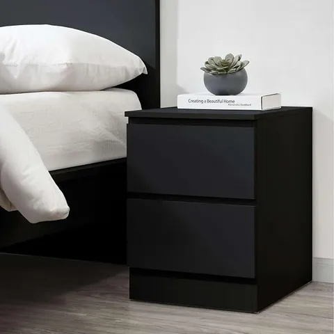 BOXED BIRLEA OSLO 2 DRAWER BEDSIDE TABLE BLACK NIGHTSTAND SIDE TABLE