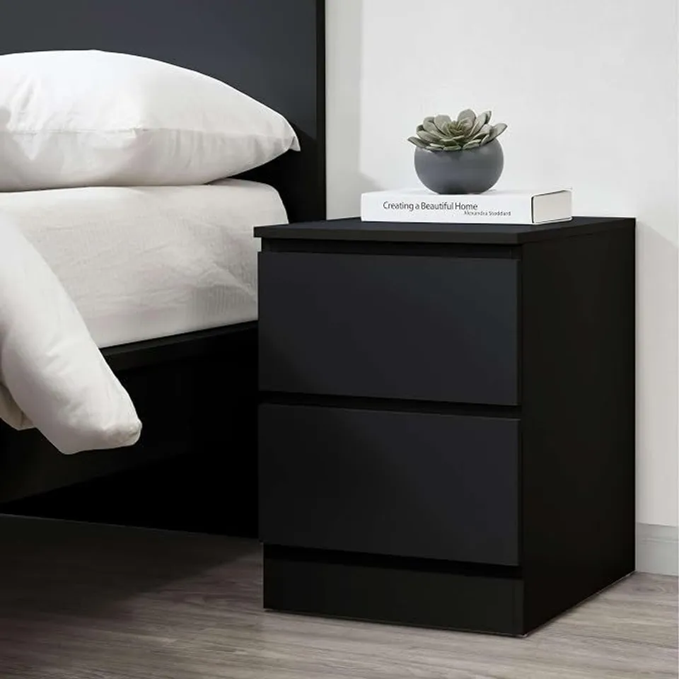 BOXED BIRLEA OSLO 2 DRAWER BEDSIDE TABLE BLACK NIGHTSTAND SIDE TABLE