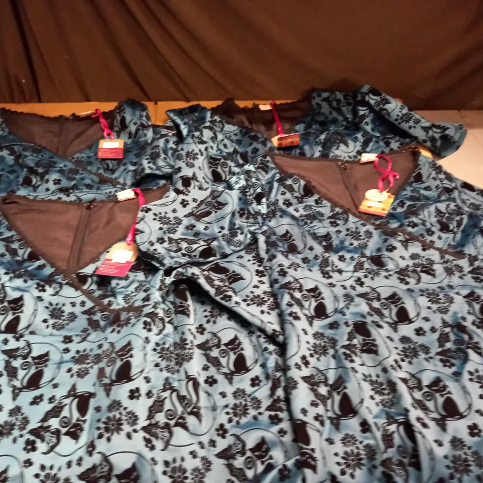 LOT OF 4 TEAL CAT THEMED DRESS - VARIOUS SIZES