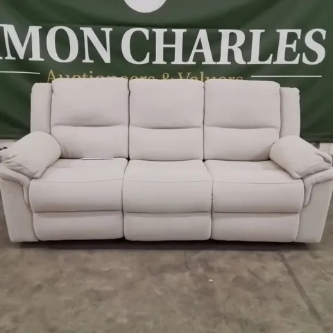 QUALITY DESIGNER LIGHT GREY FABRIC UPHOLSTERED 3 SEATER MANUAL RECLINING SOFA 