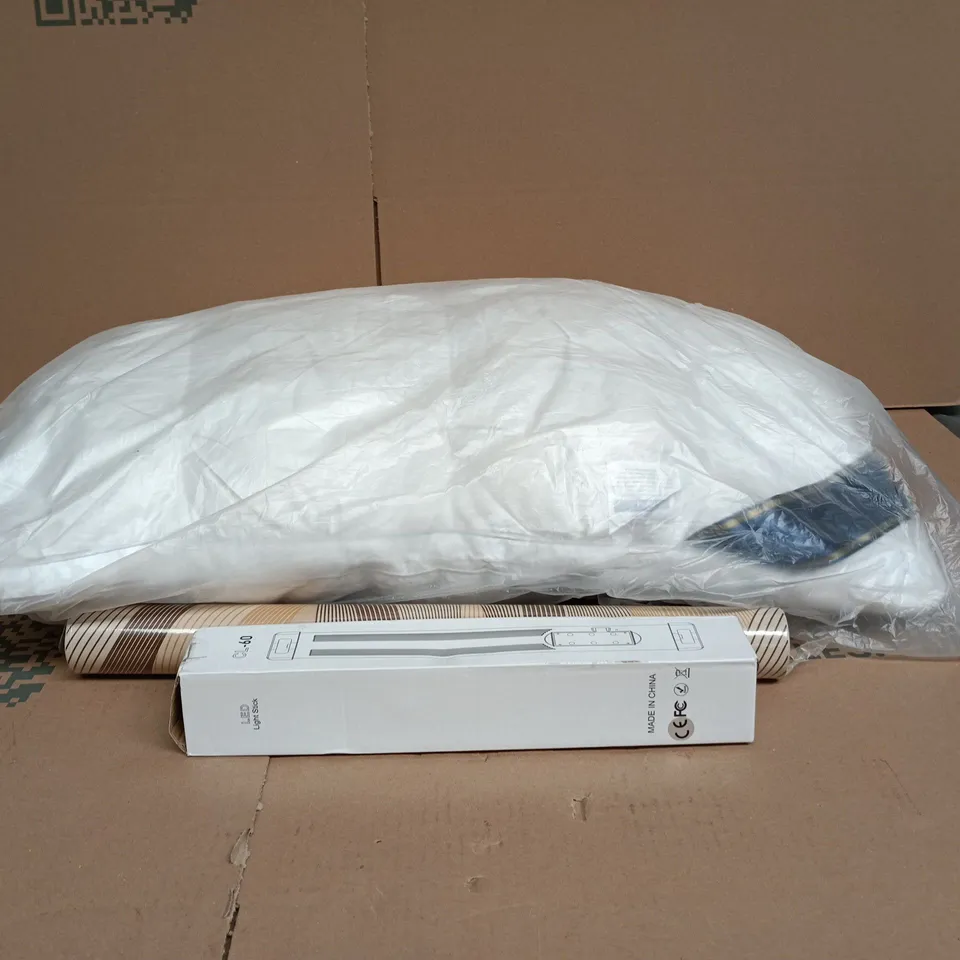 CAGE OF APPROXIMATELY 15 ASSORTED ITEMS TO INCLUDE 2 PIECE BATH SET, PILLOW, LED LIGHT STICK ETC