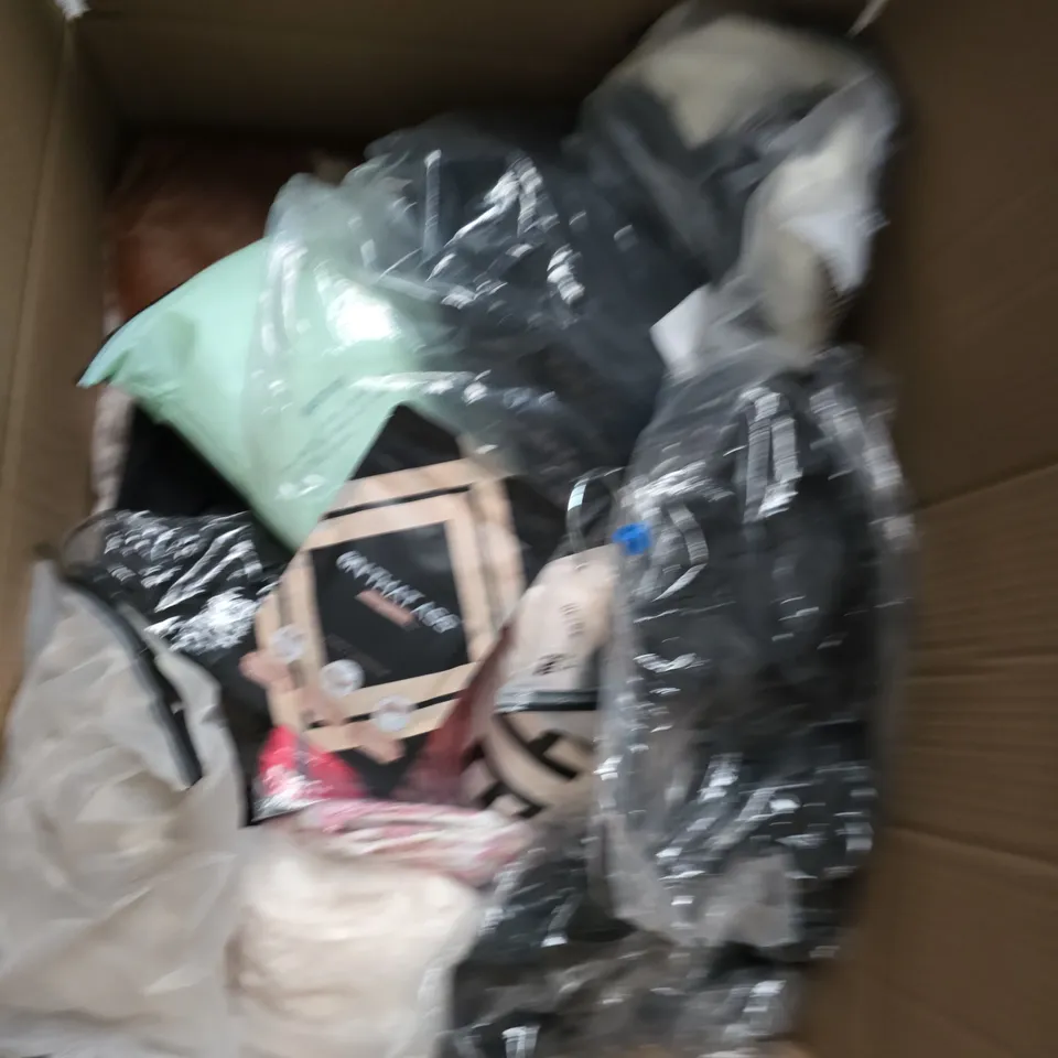 LARGE BOX OF APPROXIMATELY 25 ASSORTED CLOTHING ITEMS IN VARIOUS COLOURS, STYLES AND SIZES - COLLECTION ONLY