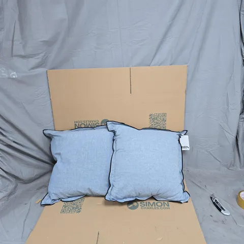 TWO LIGHT-BLUE CUSHIONS WITH NAVY PIPING – BHS LABEL (SET OF 2)