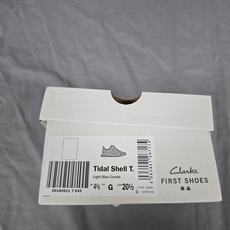 CLARKS FIRST SHOES TIDAL SHELL T. TODDLER SHOES – LIGHT BLUE COMBI, UK 4½