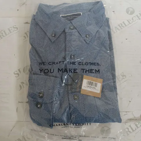 SEALED CHARLES TYRWHITT LIGHT BLUE DOBBY FLANNEL SLIM FIT SHIRT - LARGE