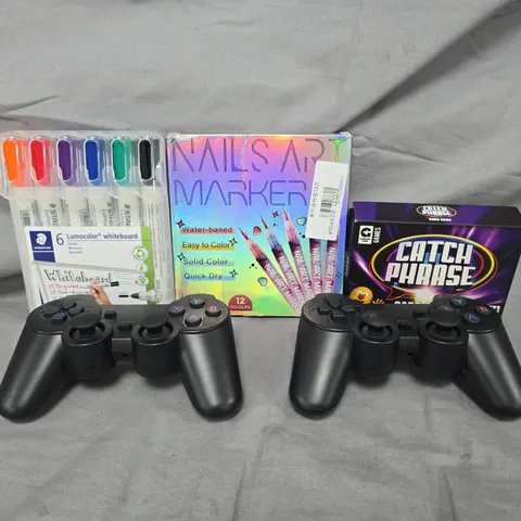 APPROXIMATELY 10 ASSORTED TOYS AND GAMES TO INCLUDE CATCH PHRASE CARD GAME, NAILS ART MARKERS, ETC