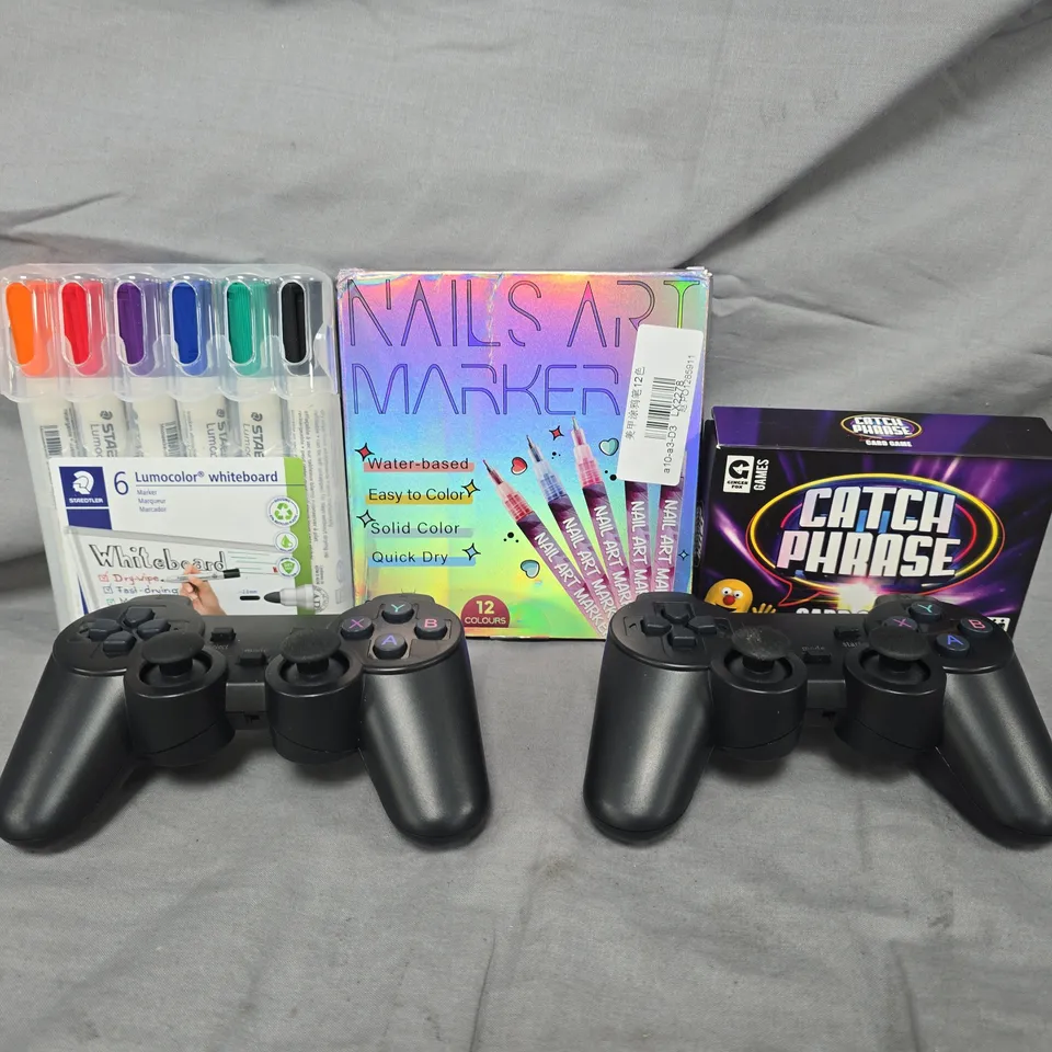 APPROXIMATELY 10 ASSORTED TOYS AND GAMES TO INCLUDE CATCH PHRASE CARD GAME, NAILS ART MARKERS, ETC