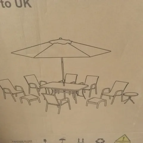 BOXED VERSAILLES SET OF 6 OUTDOOR GARDEN DINING CHAIRS AND 2 FOOTSTOOLS - STONE // TABLE AND PARASOL NOT INCLUDED (1 BOX)