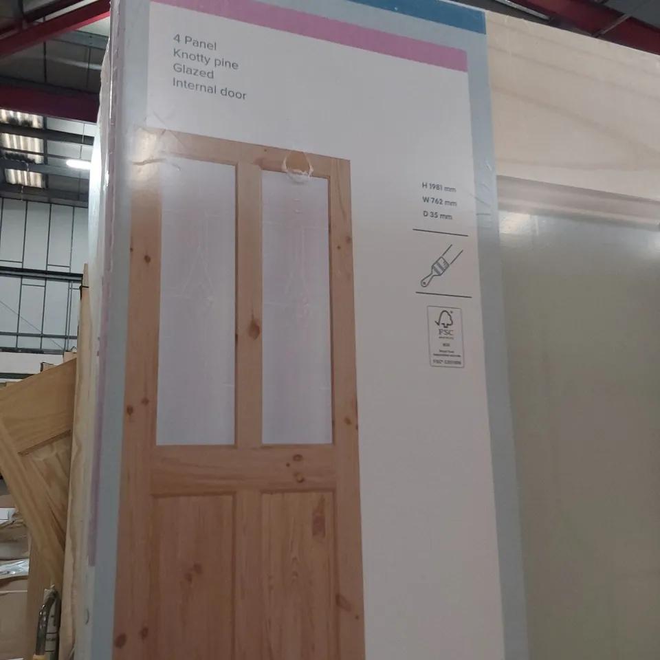 KNOTTY PINE 4 PANEL HALF GLAZED INTERNAL DOOR 1981 × 762mm