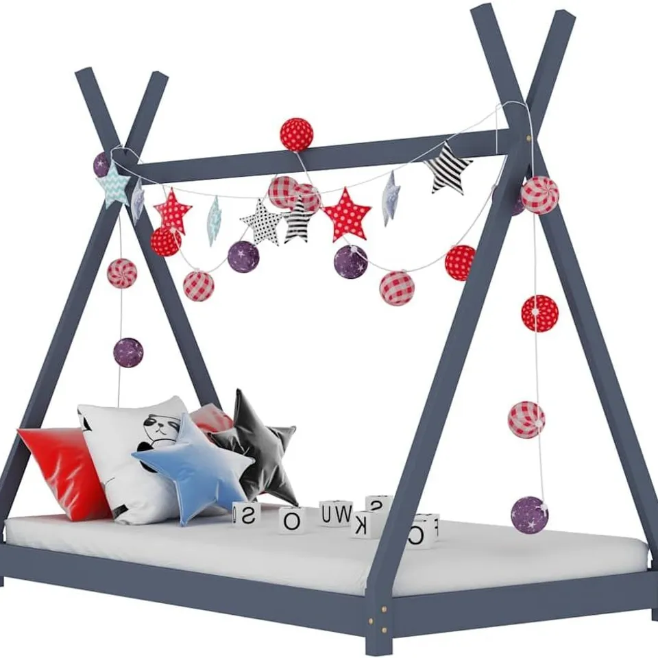 BOXED VIDAXL KIDS BED FRAME WITH SOLID PINE WOOD CONSTRUCTION - GREY (1 BOX)