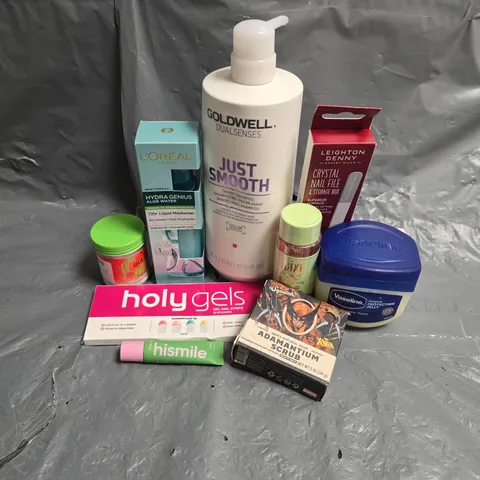 APPROXIMATEY 20 ASSORTED HEALTH AND BEAUTY PRODUCTS TO INCLUDE - PIXI GLOW TONIC - HOLY GELS GEL NAIL STRIPS - HISMILE MATCHA LIP BALM - ETC