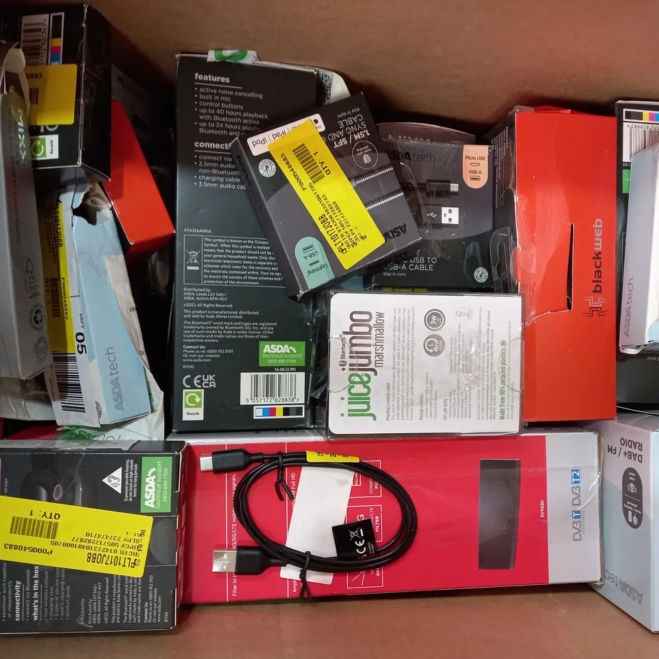 BOX OF APPROXIMATELY 20 ASSORTED ELECTRICAL ITEMS TO INCLUDE MIXX STREAMBUDS LX WIRELESS EARBUDS, ASDA TECH WIRELESS MOUSE, BLACKWEB WIRELESS MOUSE, ETC