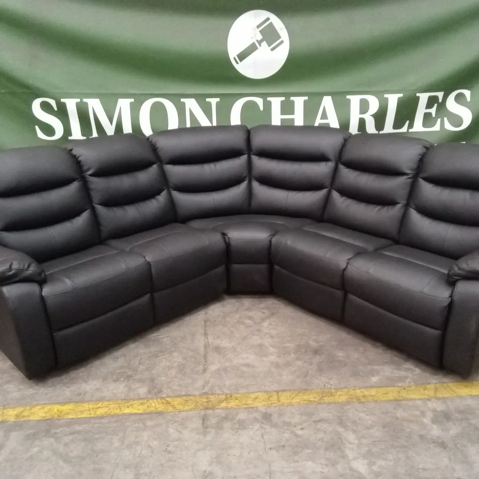 ROTHBURY LUXURY FAUX LEATHER HIGH BACK MANUAL RECLINER CORNER GROUP SOFA - BLACK