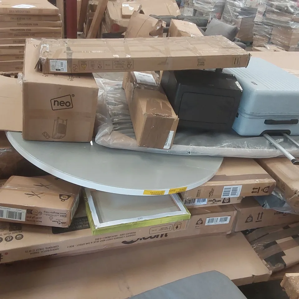 PALLET CONTAINING A VERY LARGE QUANTITY OF ASSORTED ITEMS INCLUDING:FURNITURE PARTS, AIR FRYER, SUITCASE, AIRCOOLER ECT