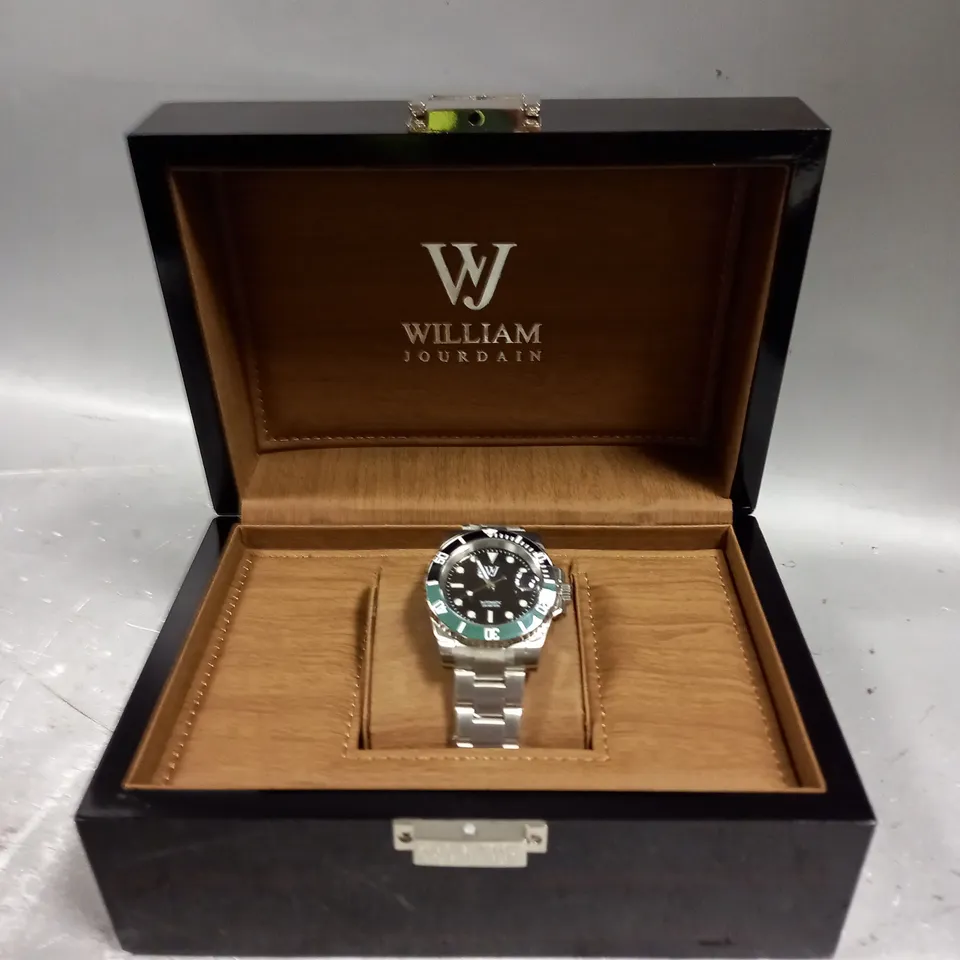 MENS WILLIAM JOURDAIN AUTOMATIC WATCH – 200 METER WATER RESISTANT – STAINLESS STEEL CASE AND STRAP – SAPPHIRE CRYSTAL GLASS – NH35 AUTOMATIC MOVEMENT