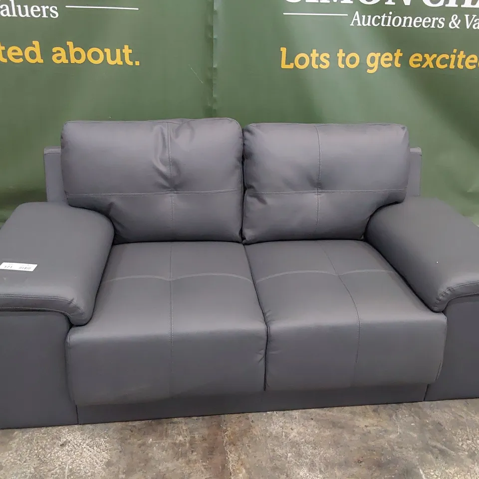 DESIGNER TWO SEATER SOFA GREY LEATHER 