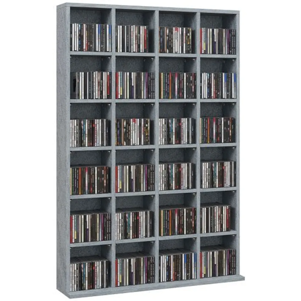HOMCOM CD STORAGE UNIT WITH ADJUSTABLE SHELVES, 89 X 130.5 CM, CEMENT GREY (1BOX)