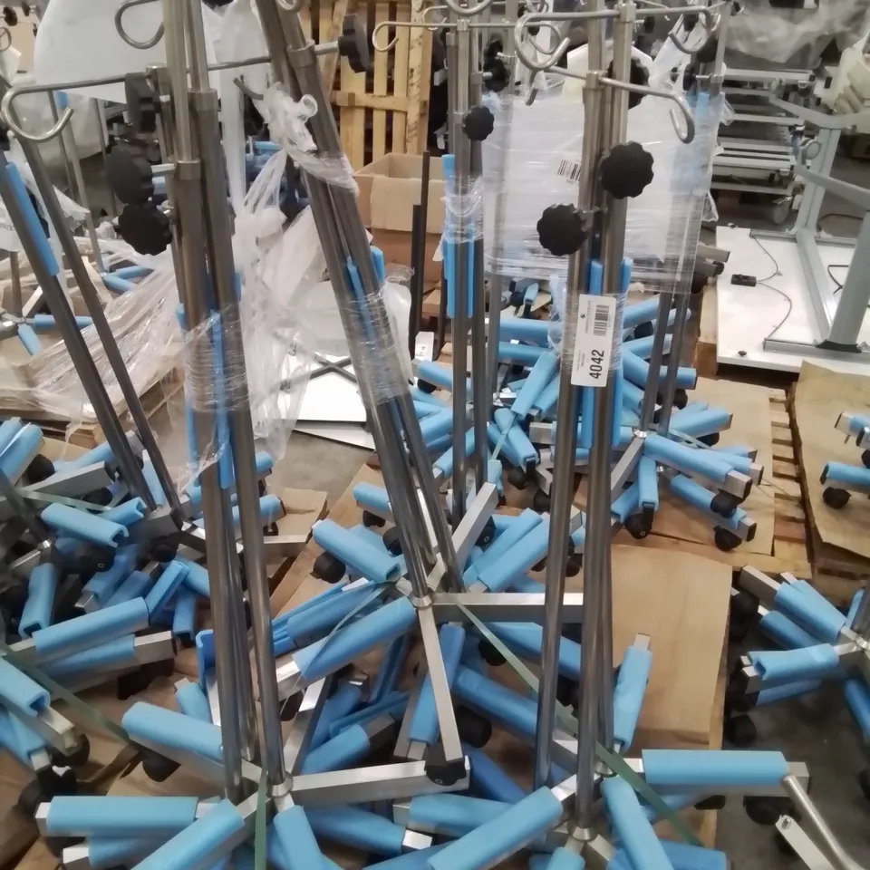 PALLET OF APPROXIMATELY 12 ASSORTED STAINLESS STEEL WHEELED DRIP STANDS