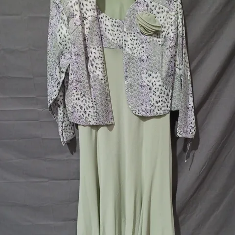 JULIANNA TWO PIECE FLORAL JACKET & DRESS IN GREEN/GREY MULTI - SIZE 22