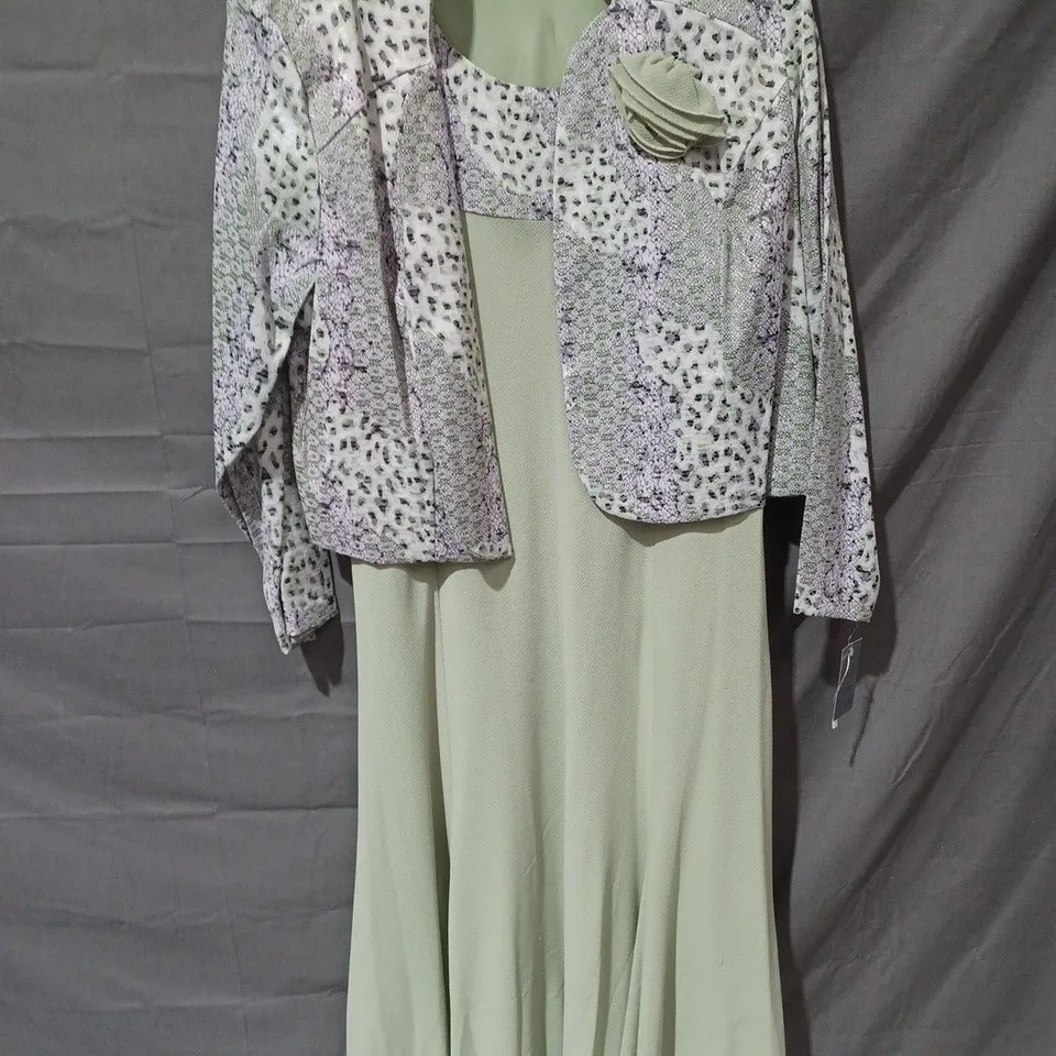 JULIANNA TWO PIECE FLORAL JACKET & DRESS IN GREEN/GREY MULTI - SIZE 22