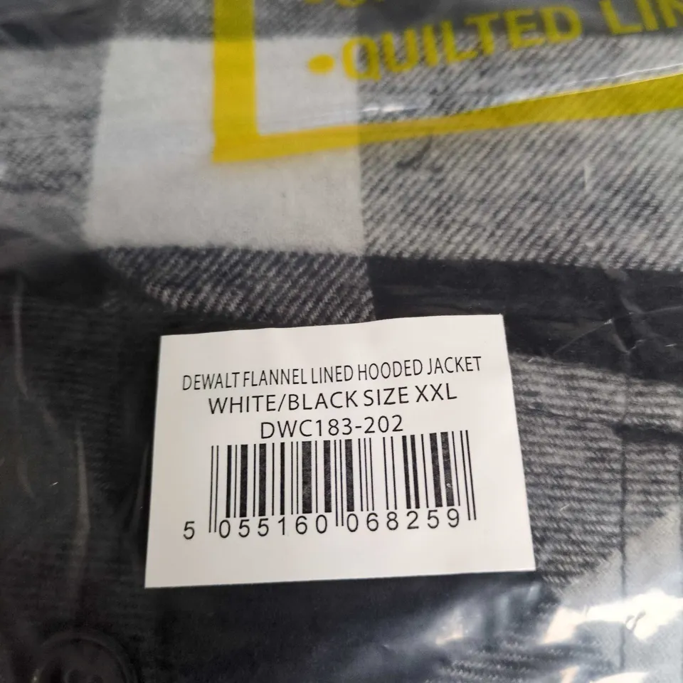 DEWALT FLANNEL-LINED HOODED JACKET – WHITE/BLACK – UK XXL (DWC183-202)