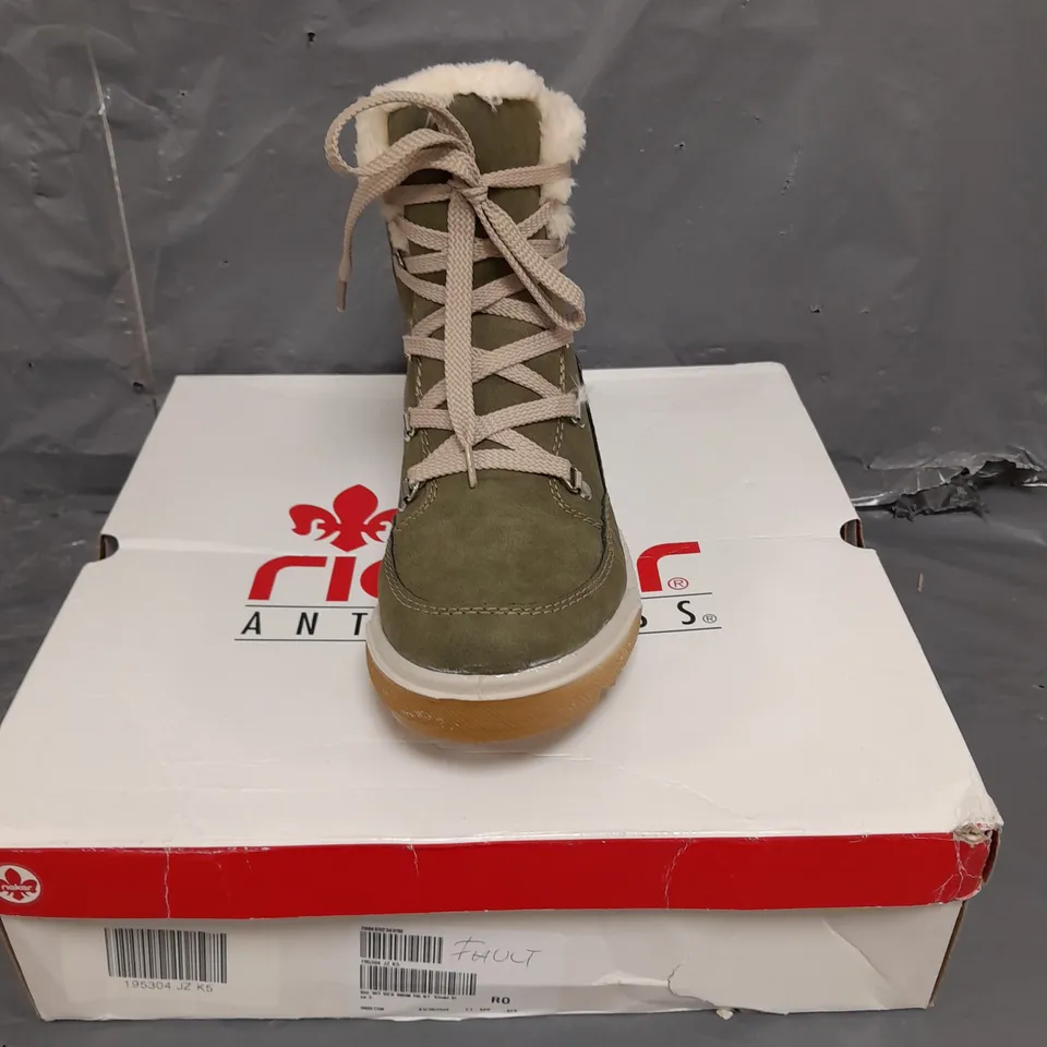RIEKER WATER RESISTANT WARM LINED HIKING LACE UP BOOT- KHAKI SIZE 5